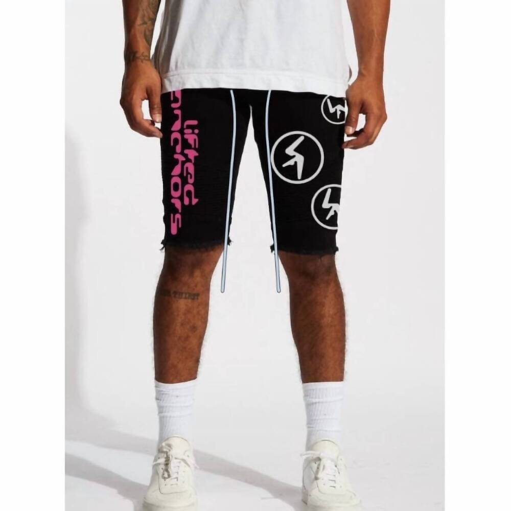 NEW LIFTED ANCHORS men's aphex puff print denim short in black